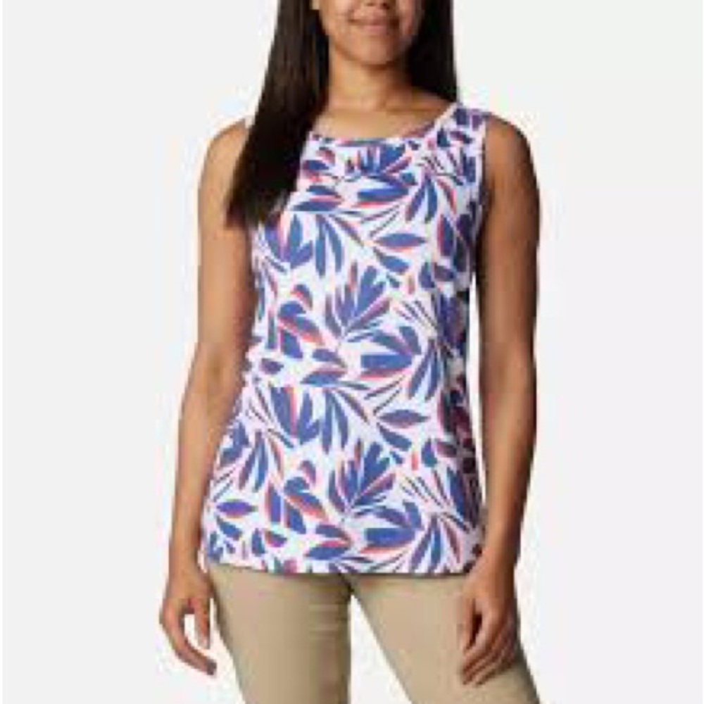 Columbia XL Sleeveless Red White Blue Tank Open Middle Back Summer Picnic USA - Picture 2 of 16